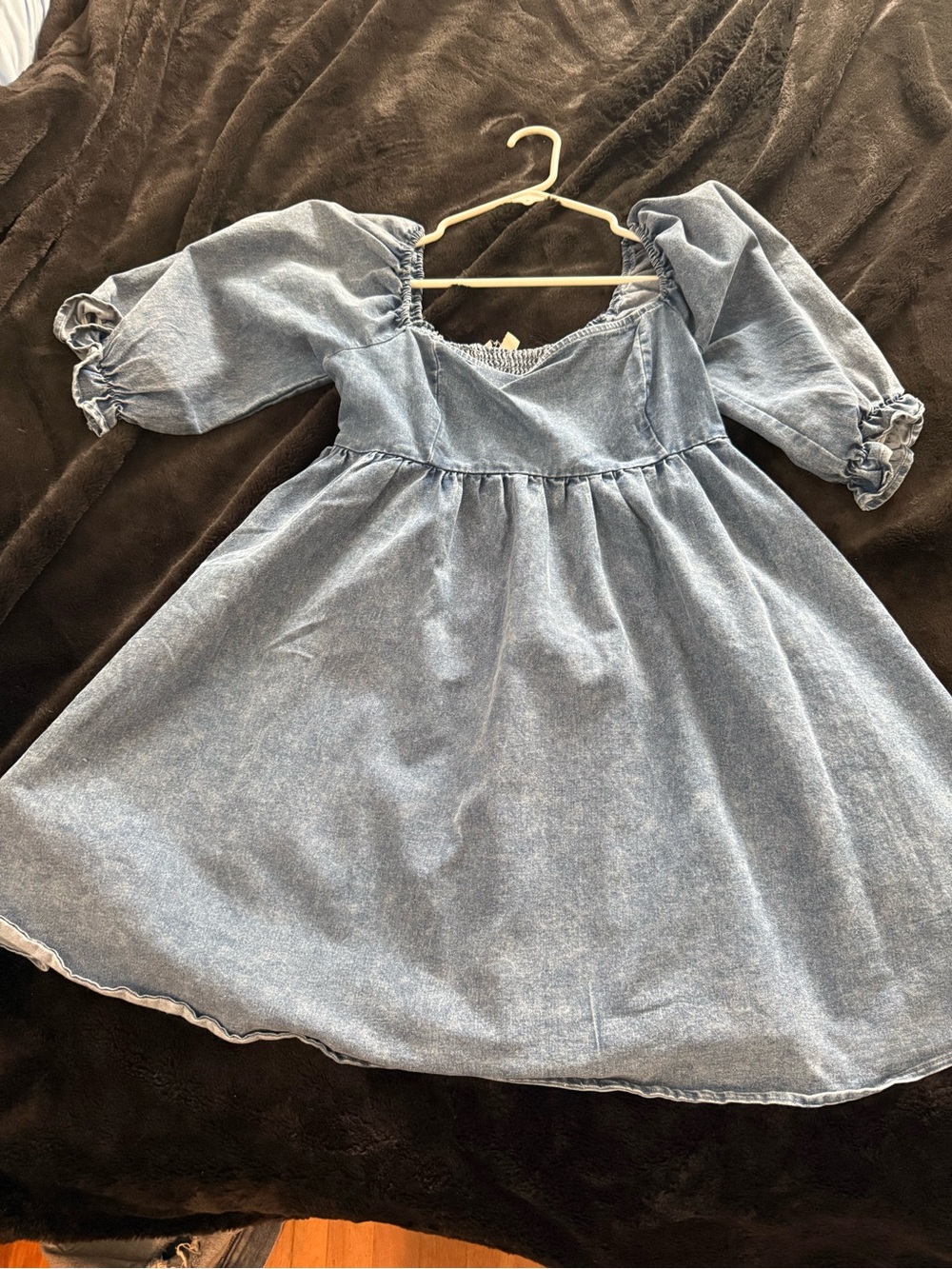 Blue Denim Puff-Sleeve Dress